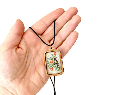 Hand Embroidered Necklace - Honeyeater