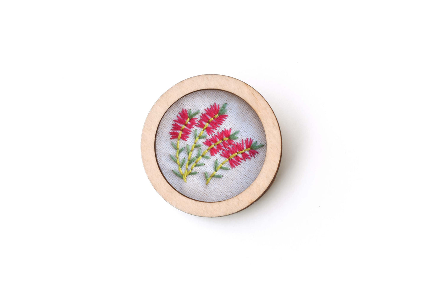 Hand Embroidered Brooch Pendant - Bottle Brush