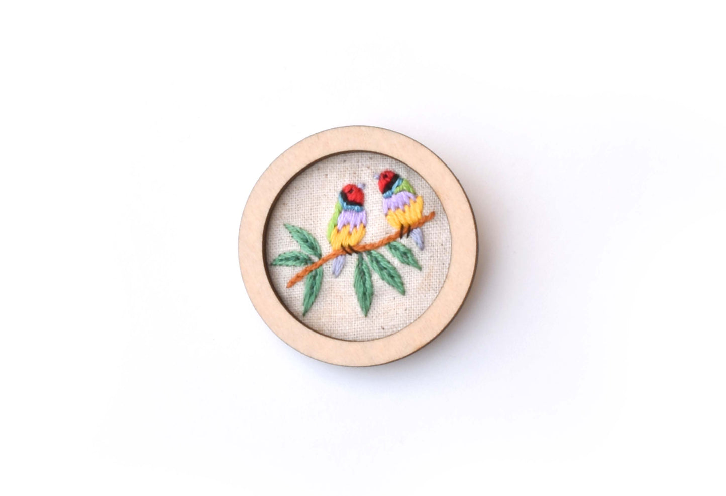 Hand Embroidered Brooch Pendant - Gouldian Finch