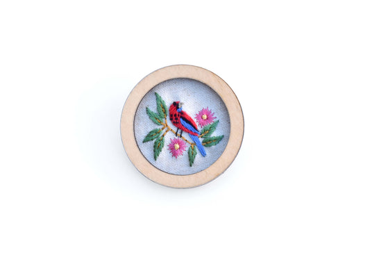 Hand Embroidered Brooch Pendant - Rosella