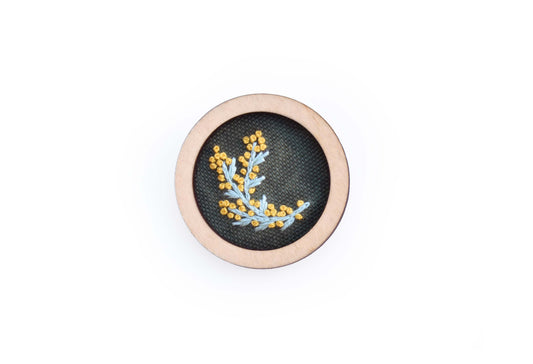 Hand Embroidered Brooch Pendant - Wattle