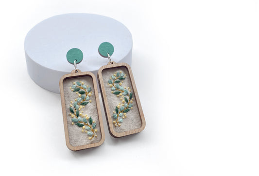 Hand Embroidered Earrings - Eucalyptus