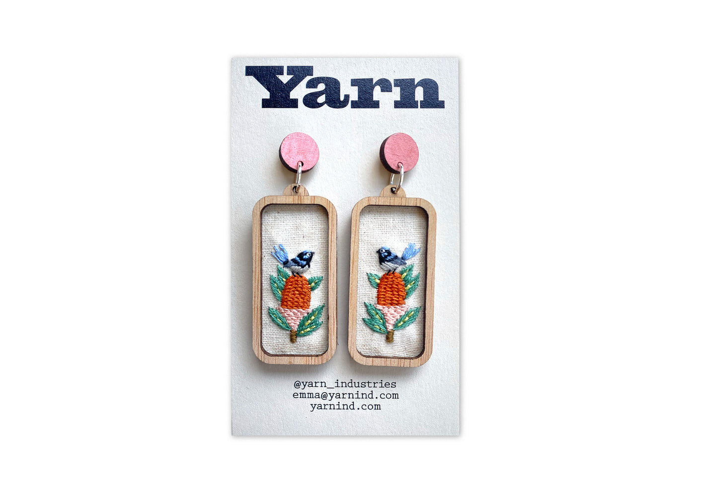 Hand Embroidered Earrings - Fairy Wrens