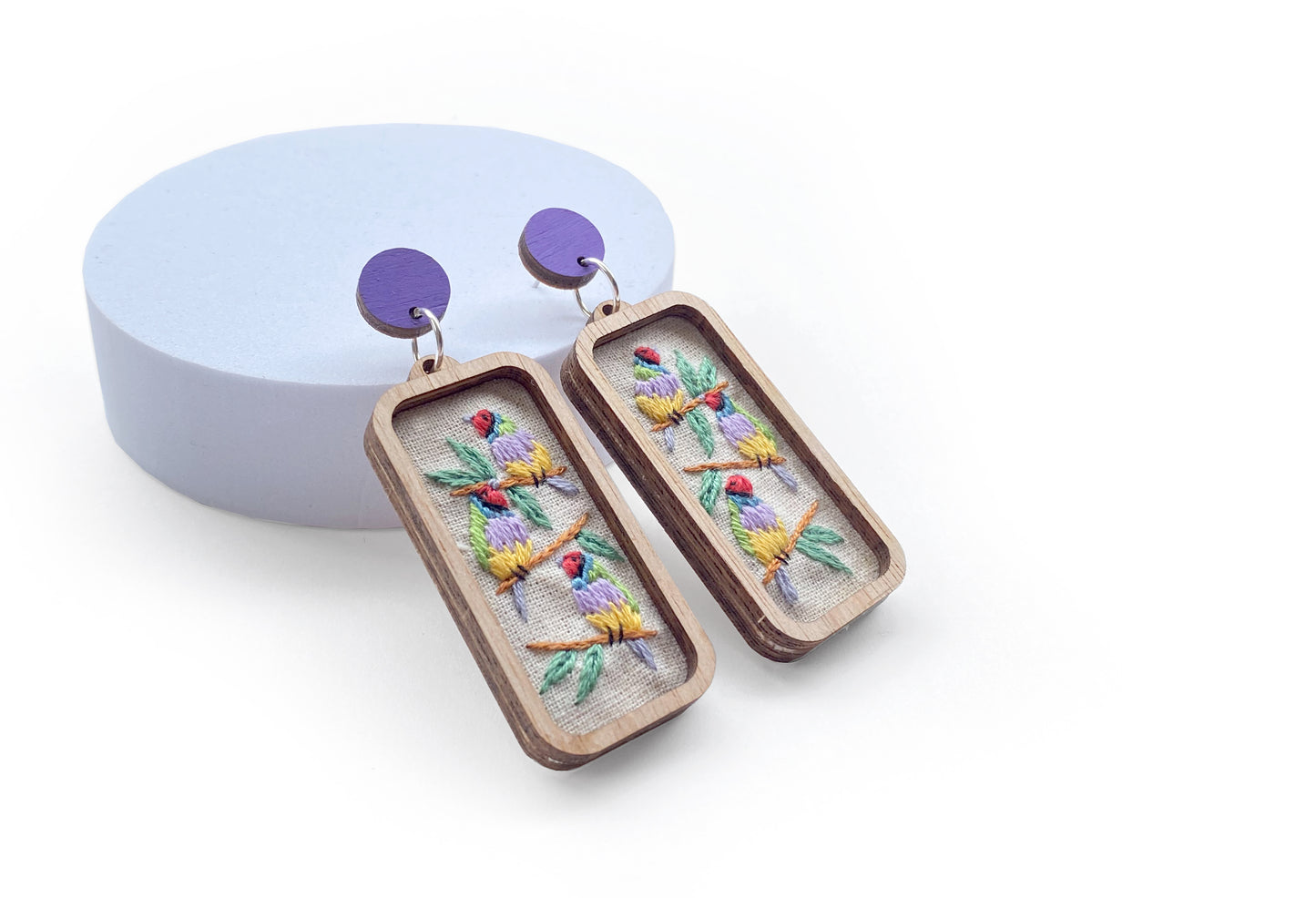 Hand Embroidered Earrings - Gouldian Finch